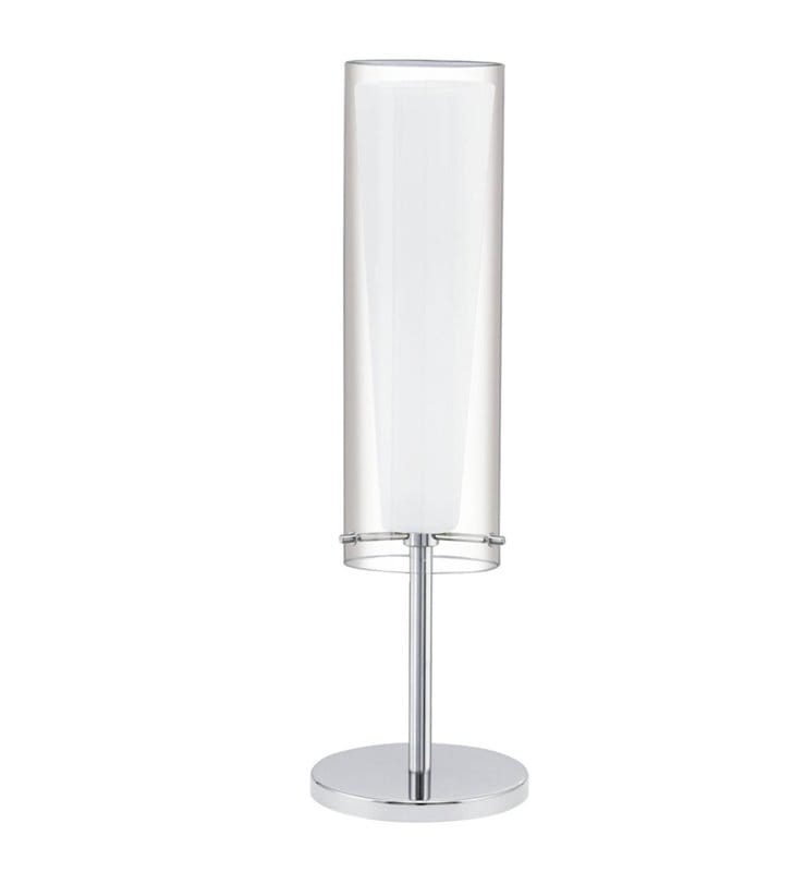 Lampa stołowa Pinto chrom klosz podwójny ze szkła prosta forma