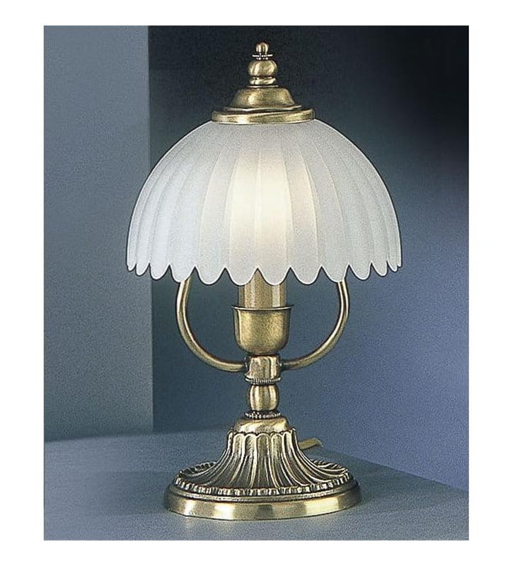 Stylowa włoska lampa stołowa Angri kolor mosiądz biały szklany klosz