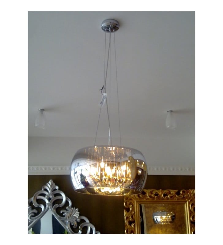 Lampa wisząca Crystal 40cm okrągły szklany klosz wewnątrz podłużne kryształy styl nowoczesny glamour - OD RĘKI