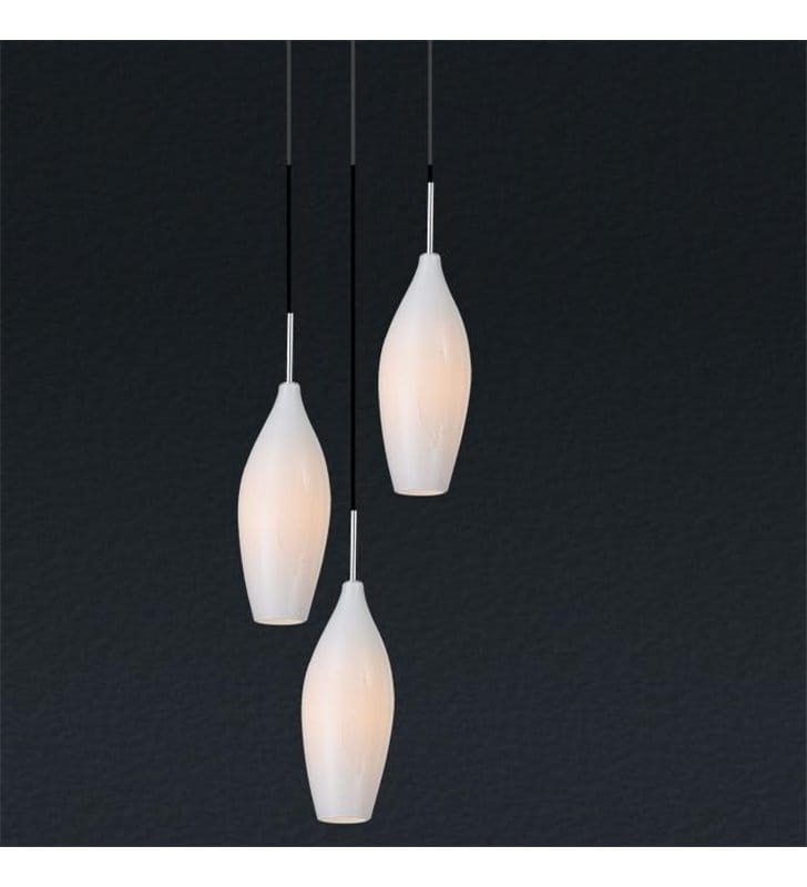 Lampa wisząca Champagne długa biała potrójna na okrągłej podsufitce