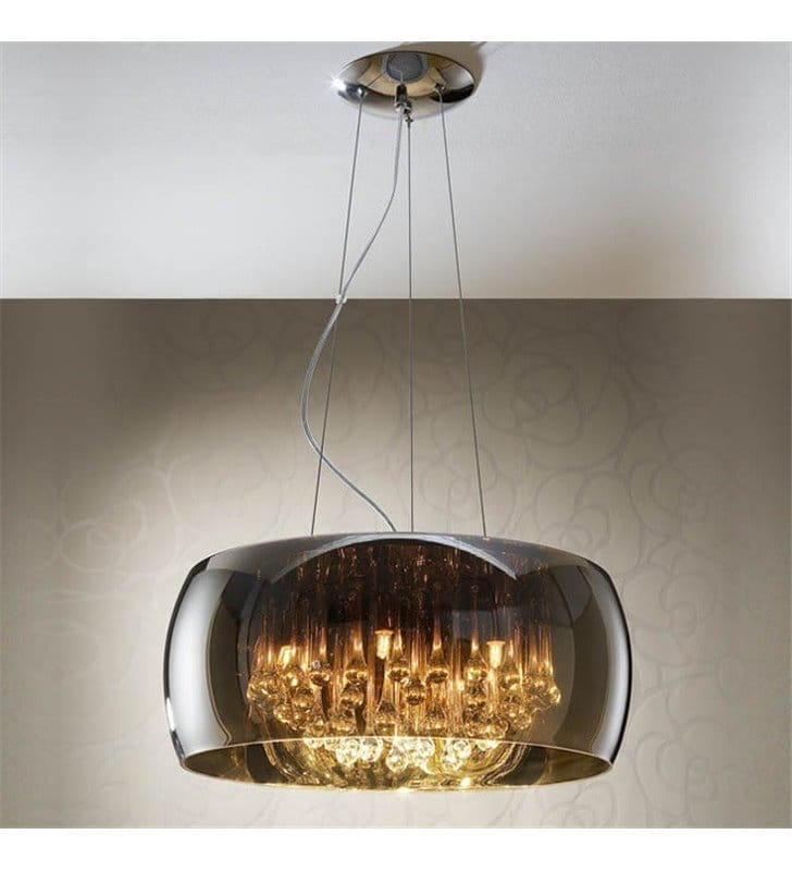 Elegancka lampa wisząca Crystal 50cm nowoczesna szklany klosz z kryształami styl glamour