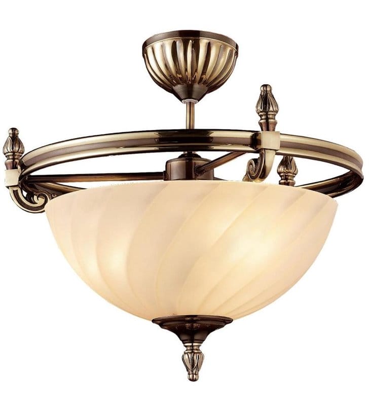 Lampa sufitowa Cordoba II patyna mat klasyczna z kremowym szklanym kloszem