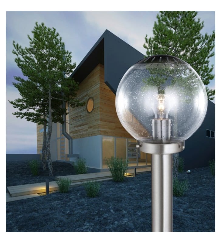 Stojąca zewnętrzna lampa ogrodowa słupek ogrodowy Bowle II stal 1m klosz kula - DOSTĘPNY OD RĘKI