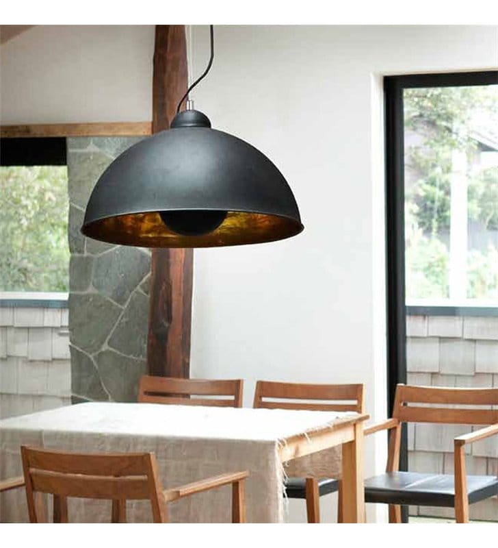 Metalowa czarna lampa wisząca ze złotym środkiem Toma w stylu loftowym industrialnym