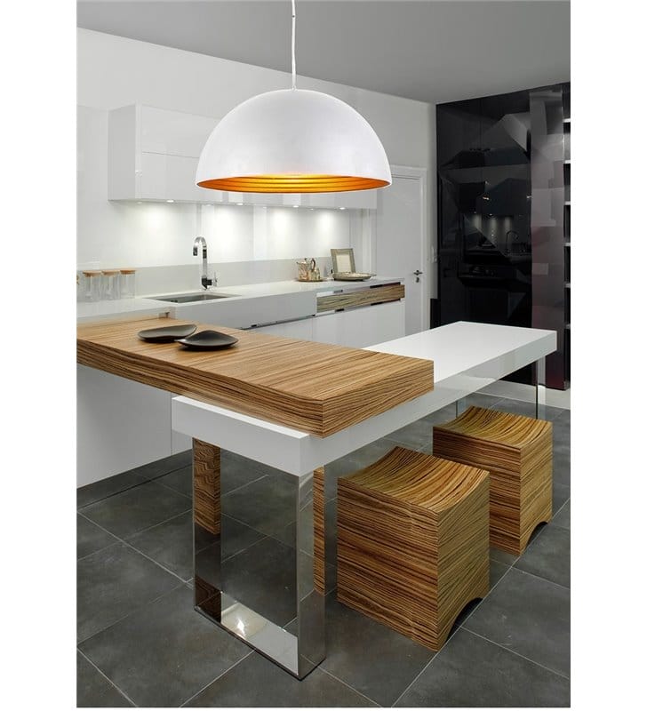 Nowoczesna biała lampa wisząca ze złotym środkiem Modena do kuchni jadalni salonu sypialni - OD RĘKI