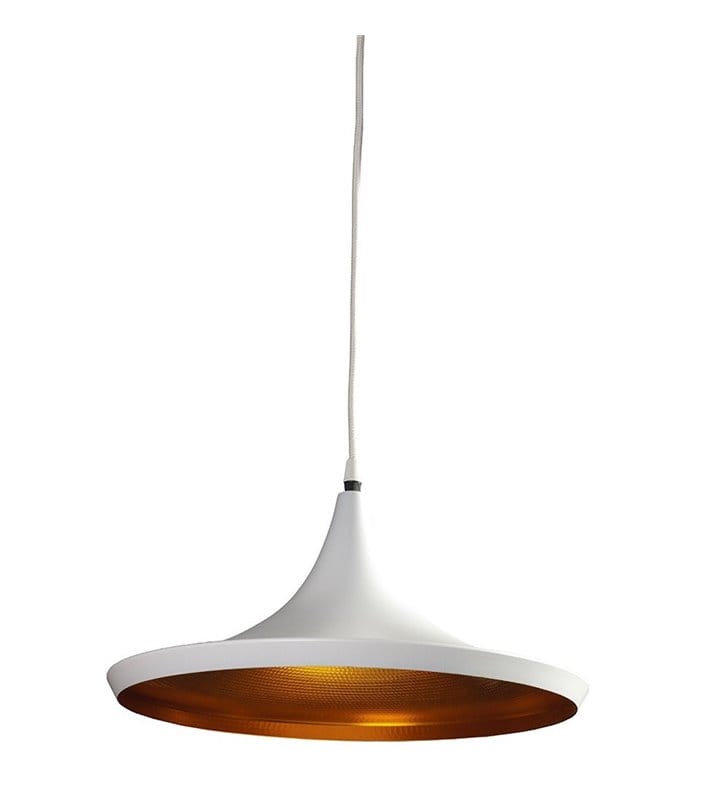 Lampa wisząca Chink biało złota klosz okrągły rozłożysty