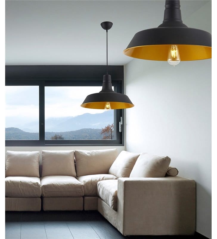 Metalowa czarno złota lampa wisząca Alexis w stylu loftowym industrialnym vintage