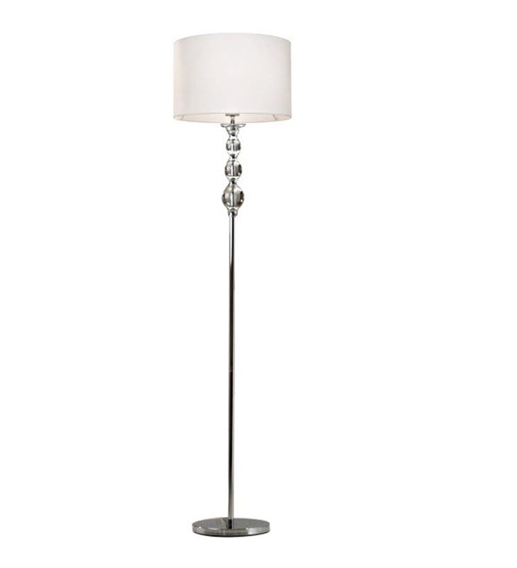 Elegancka stylowa biała lampa podłogowa Rea podstawa chrom ze szklanymi kulami do salonu jadalni sypialni