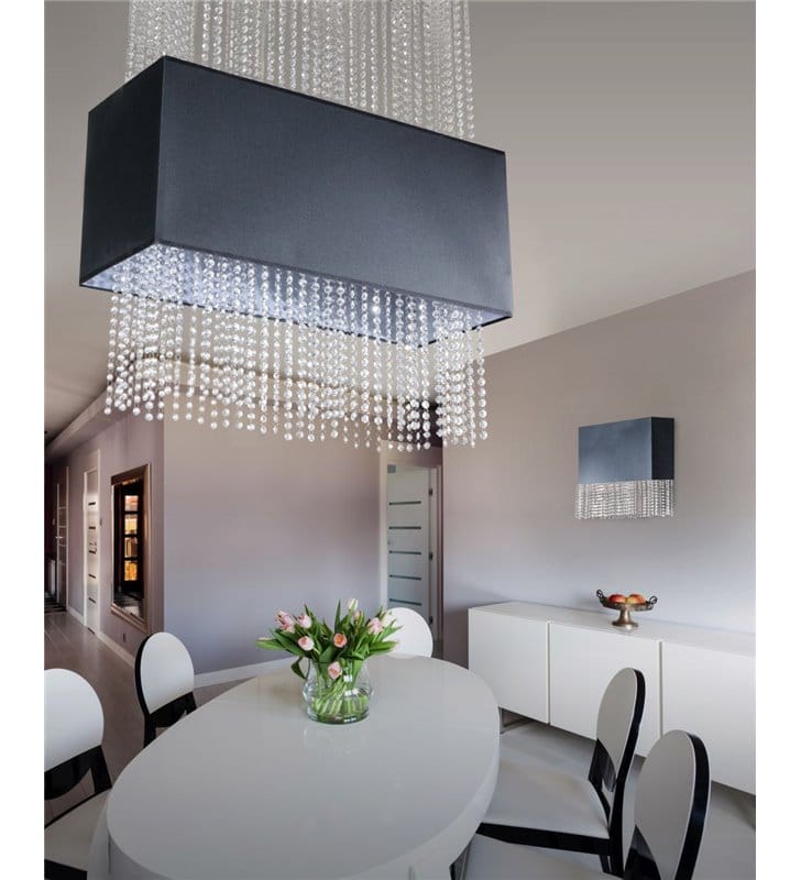 Kinkiet Glamour czarny prostokątny abażur ze zwisającymi kryształkami do salonu sypialni jadalni na przedpokój