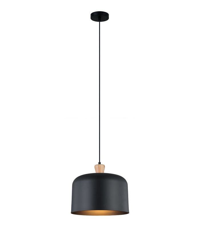 Lampa wisząca Questo czarna nowoczesna z drewnianym wykończeniem do salonu jadalni kuchni