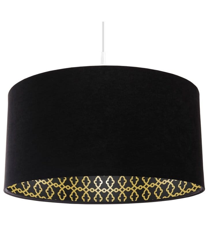Lampa wisząca Arletta czarna z weluru wewnątrz czarno złoty nadruk dodający elegancji do jadalni salonu kuchni