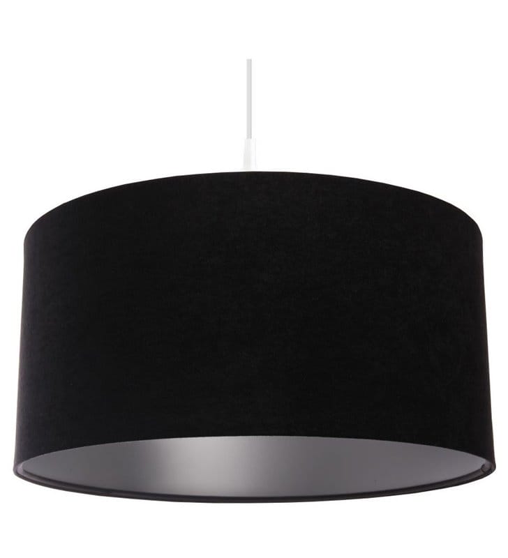 Lampa wisząca Gloria Srebrna abażur czarny ze srebrnym środkiem 50cm tkanina welur do salonu jadalni sypialni