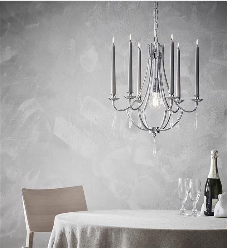 Tamara elegancki stylowy żyrandol ze świecami idealny nad stół do jadalni salonu sypialni ozdobiony kryształkami