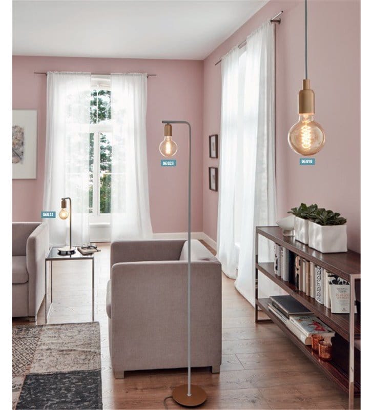Lampa podłogowa Adri1 szara z różowo złotym wykończeniem do nowoczesnego salonu sypialni