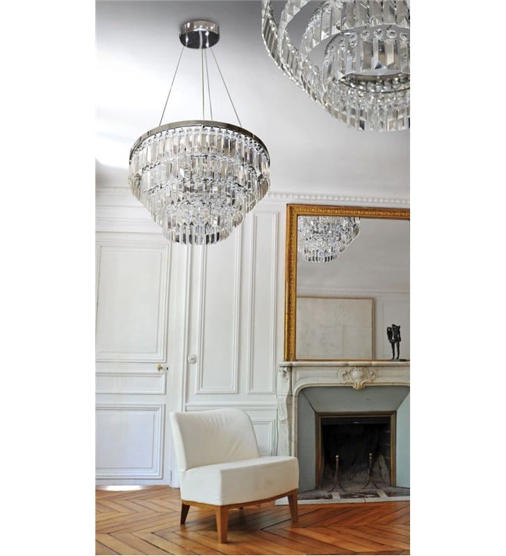 Lampa wisząca Salerno z podłużnymi kryształami chrom do eleganckich stylowych wnętrz w stylu nowoczesnym i klasycznym