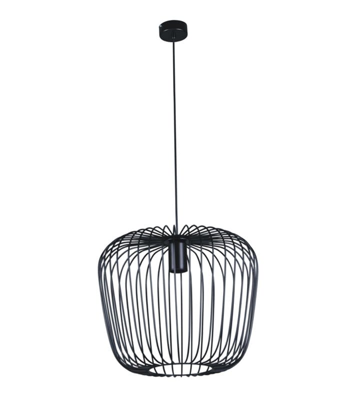 Metalowa nowoczesna czarna lampa wisząca do salonu Fineus z widoczną żarówką