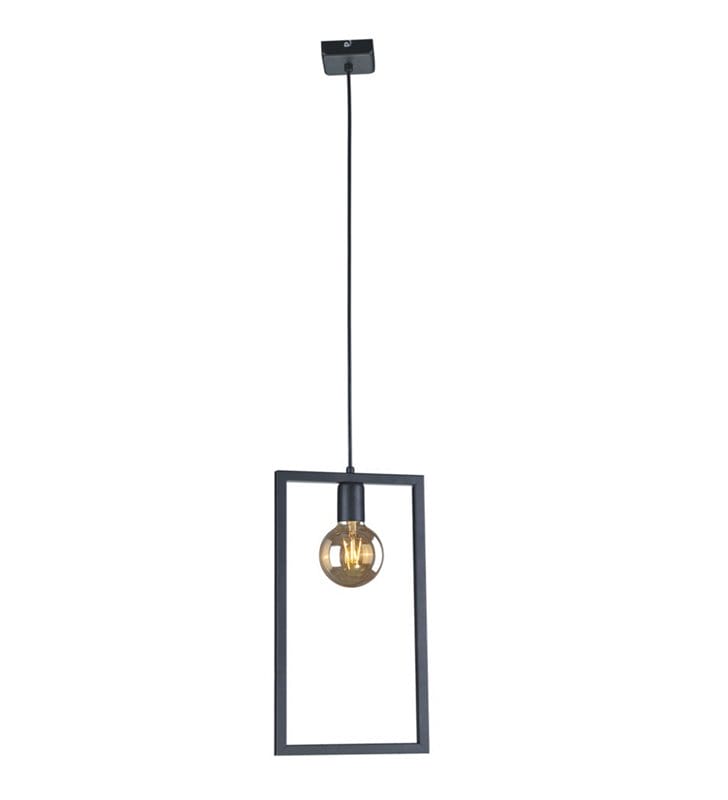 Loftowa czarna lampa wisząca Lavaya pojedyncza żarówka w prostokątnej metalowej ramce