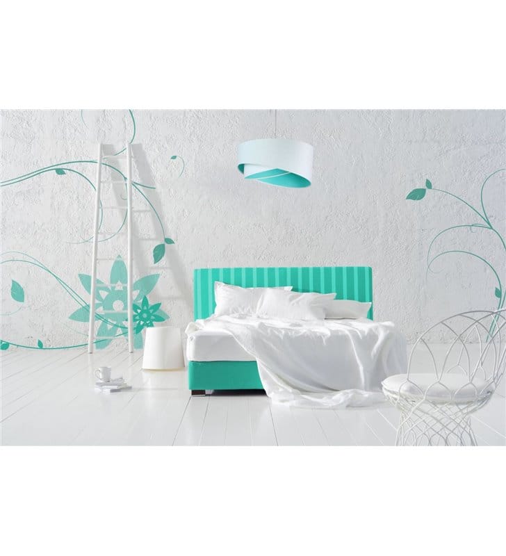 Lampa wisząca Silvana biały welurowy abażur 50cm wnętrze kolor morski do salonu jadalni sypialni pokoju dziecka