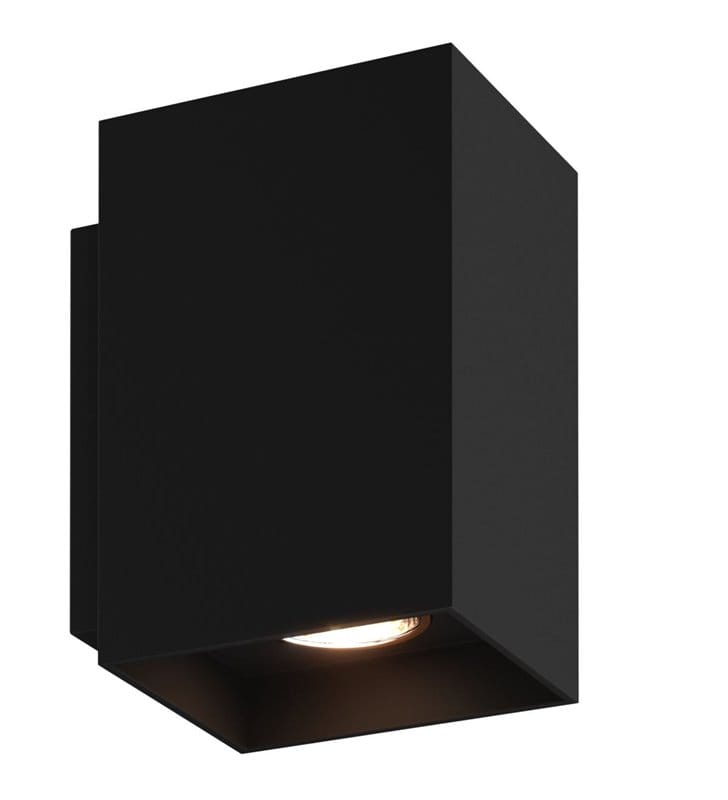 Czarna kwadratowa lampa ścienna z pionowym strumieniem światła Sandy nowoczesna minimalistyczna techniczna
