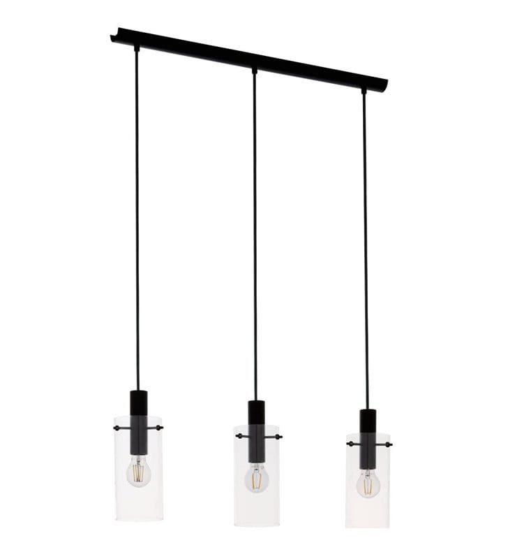 Lampa wisząca Montefino na 3 żarówki belka czarna bezbarwne klosze ze szkła nowoczesna