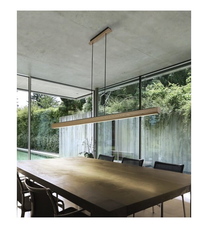 Okrągła podłużna lampa wisząca z drewna Albero ponad metr LED do salonu jadalni nad stół do kuchni nad wyspę do biura