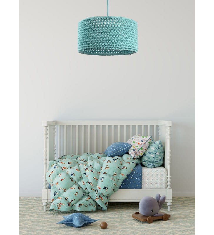 Turkusowa 40cm lampa wisząca Paola dziergany abażur do pokoju dziecka sypialni salonu jadalni nad stół