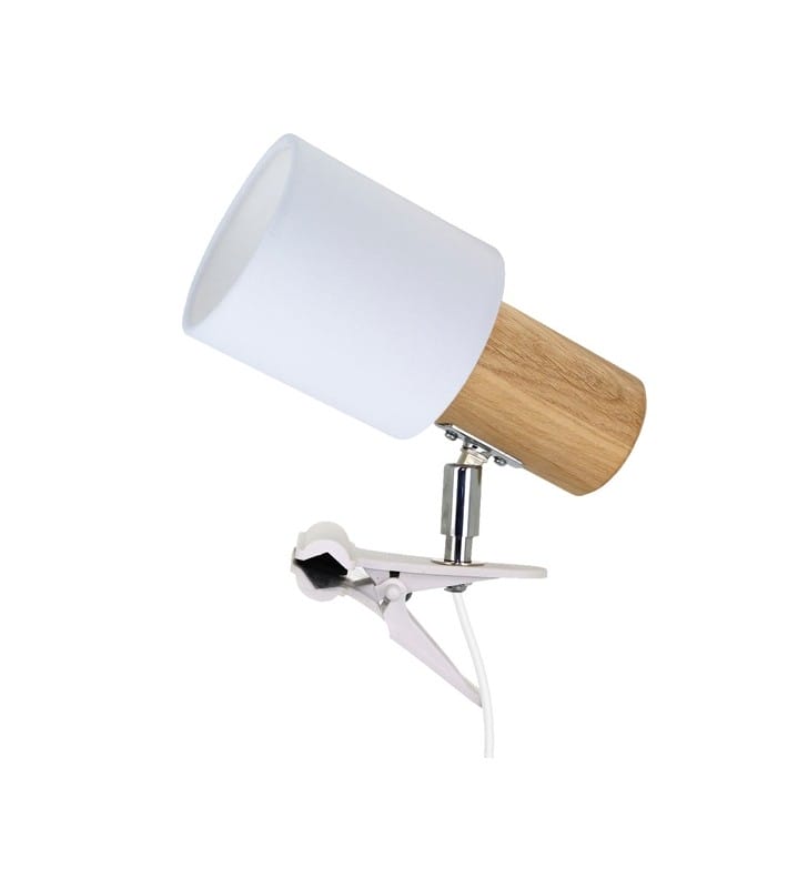 Lampa kinkiet z klipsem Treehouse Clips drewno dębowe biały abażur