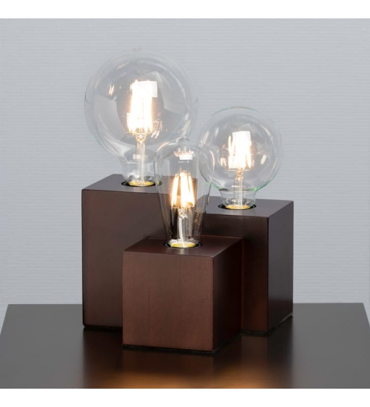 Ciemna drewniana minimalistyczna lampa stołowa Vincent