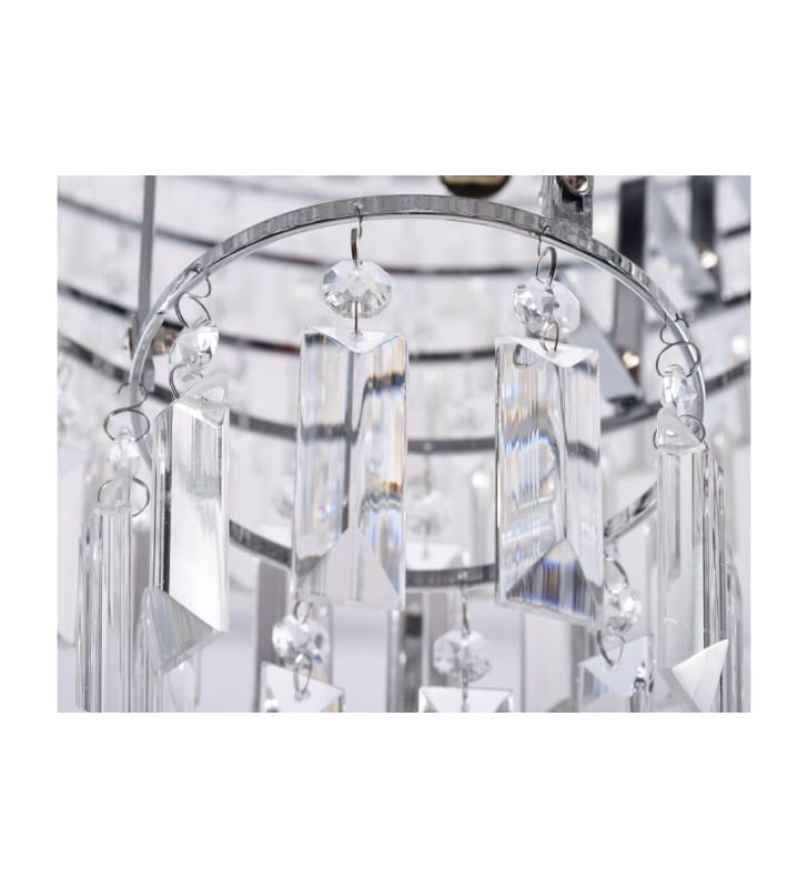 Duża lampa wisząca z kryształami Crystal 80cm klosz kaskadowy stożek wykończenie chrom