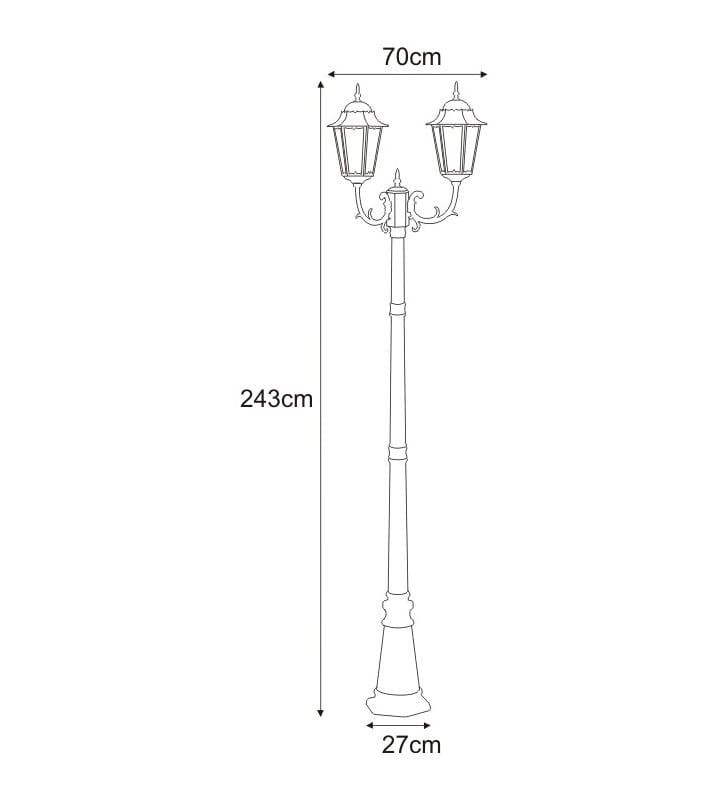 Podwójna latarnia ogrodowa Lozana złoty ponad 2 metry IP44 2xE27