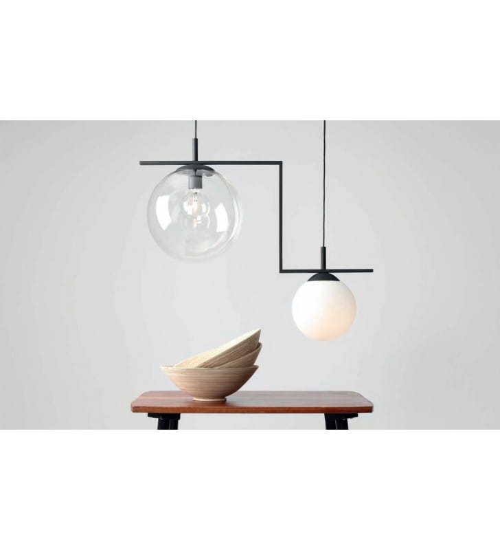 Lampa wisząca Zac nowoczesna geometryczna z 2 okrągłymi kloszami do kuchni salonu jadalni sypialni