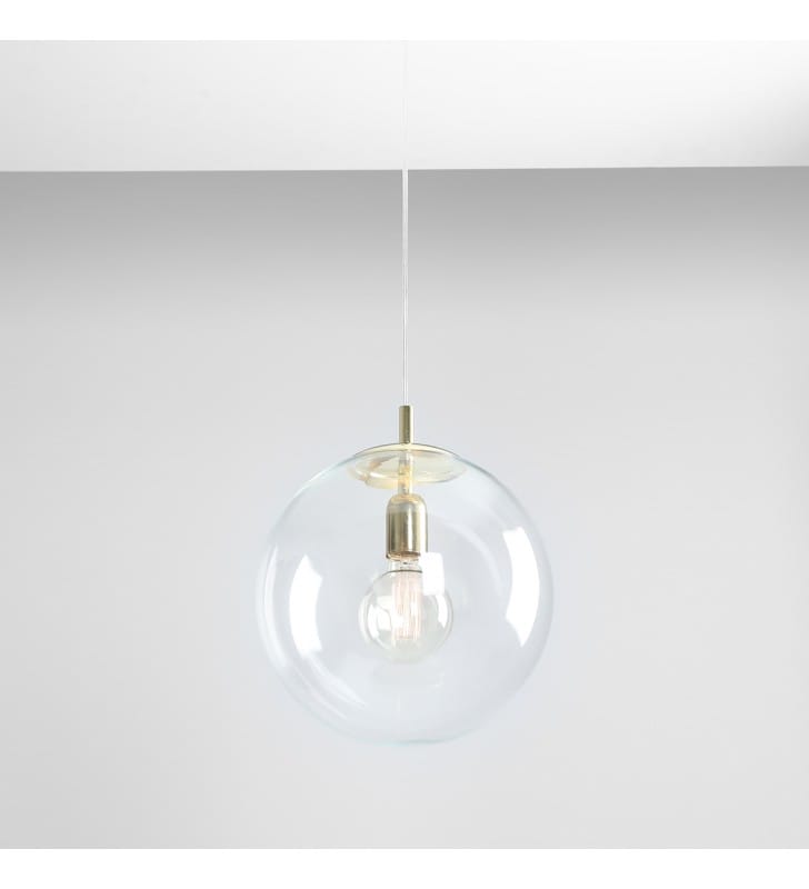 Lampa wisząca Globus bezbarwna 30cm szklana kula złota do kuchni salonu jadalni sypialni - OD RĘKI