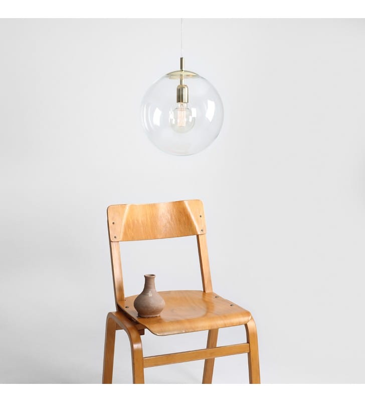 Lampa wisząca Globus bezbarwna 30cm szklana kula złota do kuchni salonu jadalni sypialni - OD RĘKI