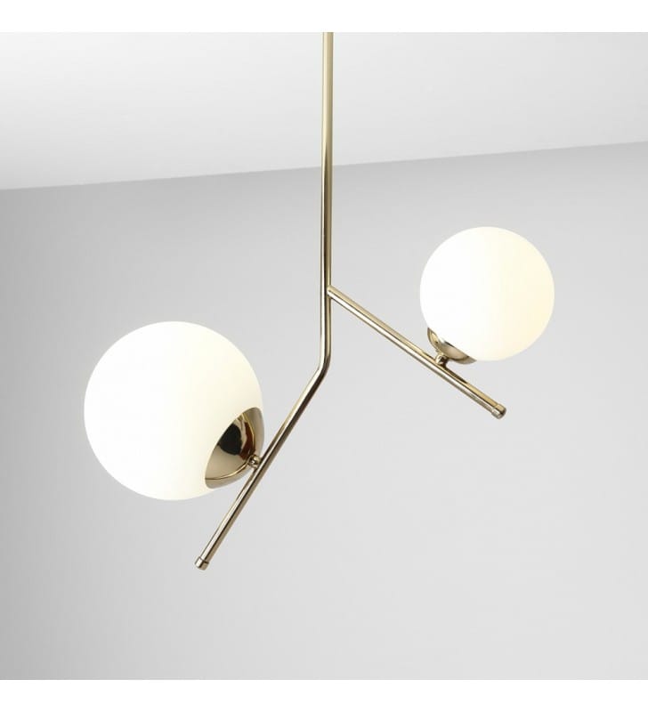 Podwójna złota stylowa nowoczesna lampa Gallia na 2 żarówki szklane okrągłe klosze do salonu sypialni jadalni kuchni