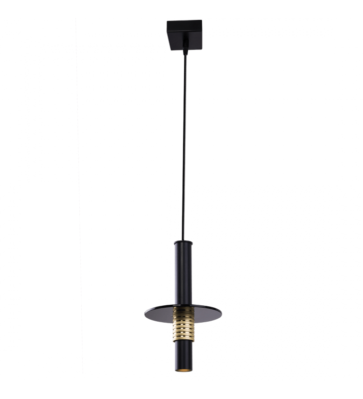 Lampa wisząca Alvito pojedyncza nowoczesna czarna ze złotym dekorem wokół klosza