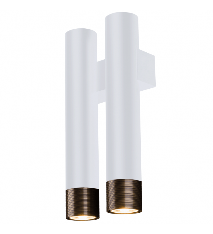 Kinkiet Eido nowoczesny minimalistyczny 2 klosze z metalu biały z patynowym wykończeniem świeci w dół