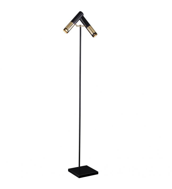 Czarno złota minimalistyczna lampa stojąca z 2 kloszami Kavos