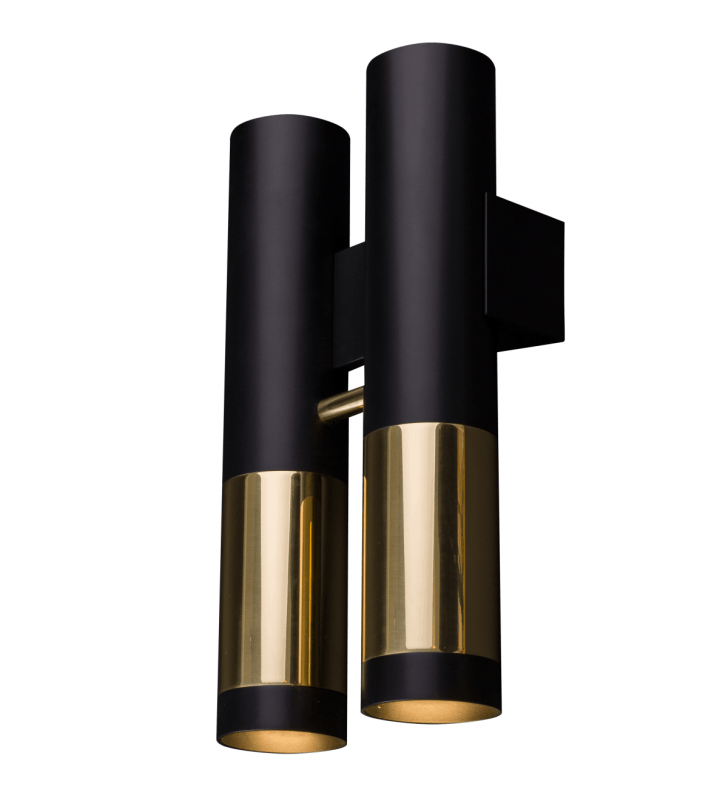 Lampa ścienna Kavos 2 klosze czarny złoty styl techniczny nowoczesny minimalistyczny