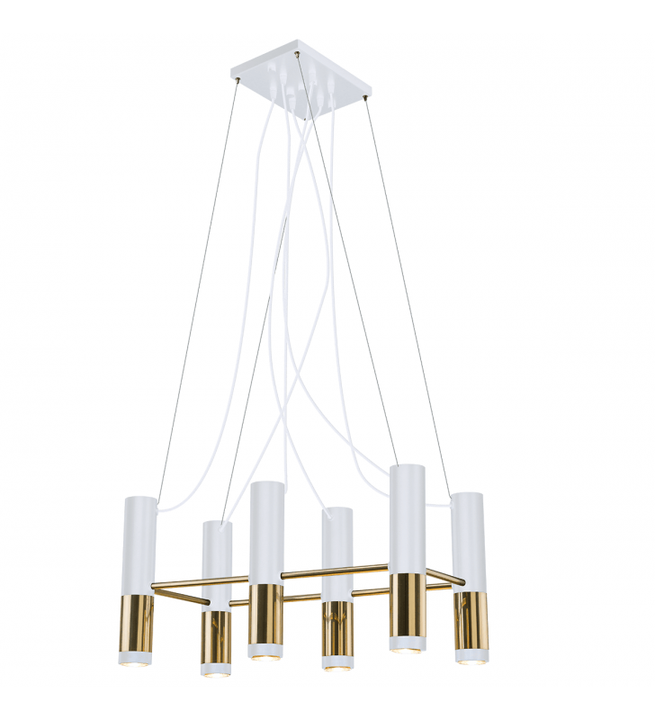 6 punktowa nowoczesna biało złota lampa wisząca w kształcie prostokąta Kavos do wnętrz minimalistycznych stylowych