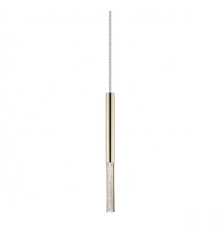 Pojedyncza nowoczesna lampa wisząca One LED francuskie złoto podłużny wąski klosz bezbarwny z bąbelkami powietrza