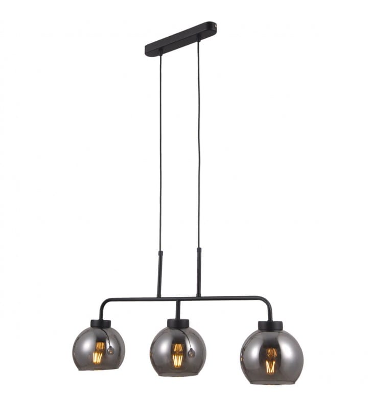 3 punktowa nowoczesna czarna lampa wisząca Poggi szklane okrągłe dymione klosze do salonu sypialni jadalni nad stół