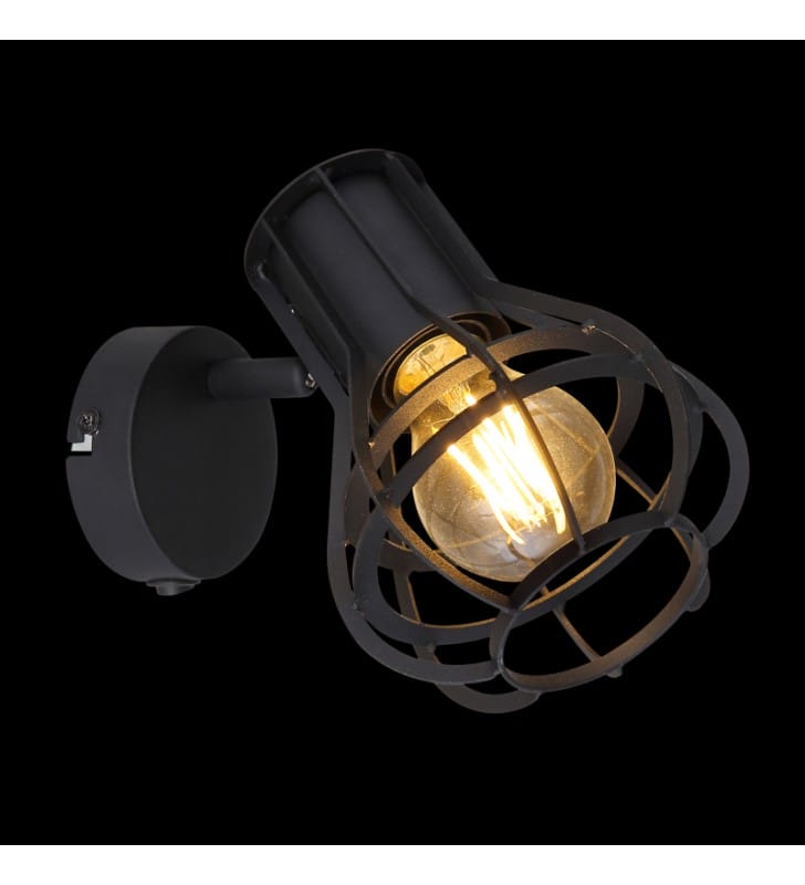 Lampa ścienna Clastra czarna z włącznikiem klosz druciany