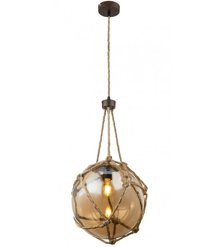 30cm lampa wisząca zwis kula ball Tiko klosz ze szkła w siatce z liny styl vintage