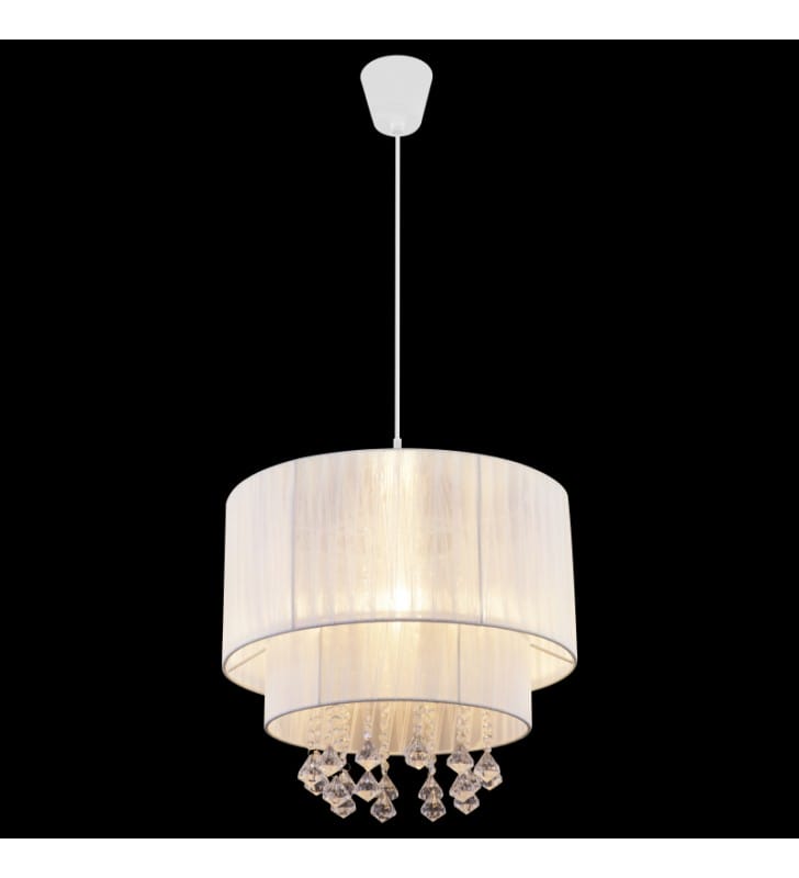 Biała 40cm lampa wisząca do salonu Pyra abażur z akrylowymi kryształkami