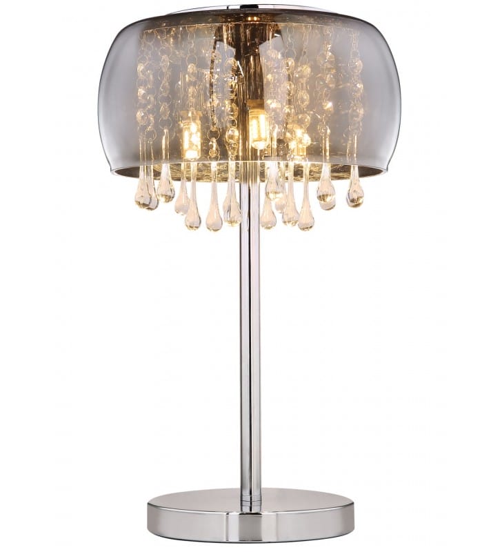 Kryształowa lampa stołowa Kalla klosz z dymionego szkła w stylu glamour