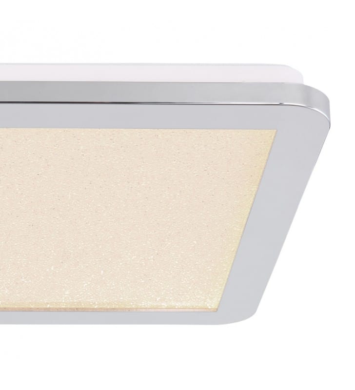 Kwadratowy plafon łazienkowy Gussago LED 30cm chrom zmiana barwy światła akrylowe kryształki