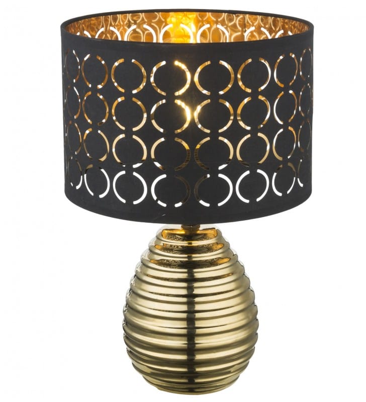 Czarno złota dekoracyjna lampa stołowa nocna Mirauea ceramiczna podstawa abażur ze wzorem