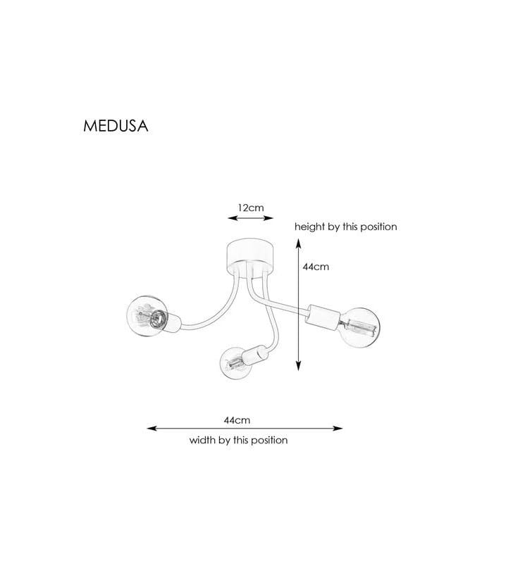 Czarna młodzieżowa lampa sufitowa Medusa 3 regulowane ramiona bez kloszy