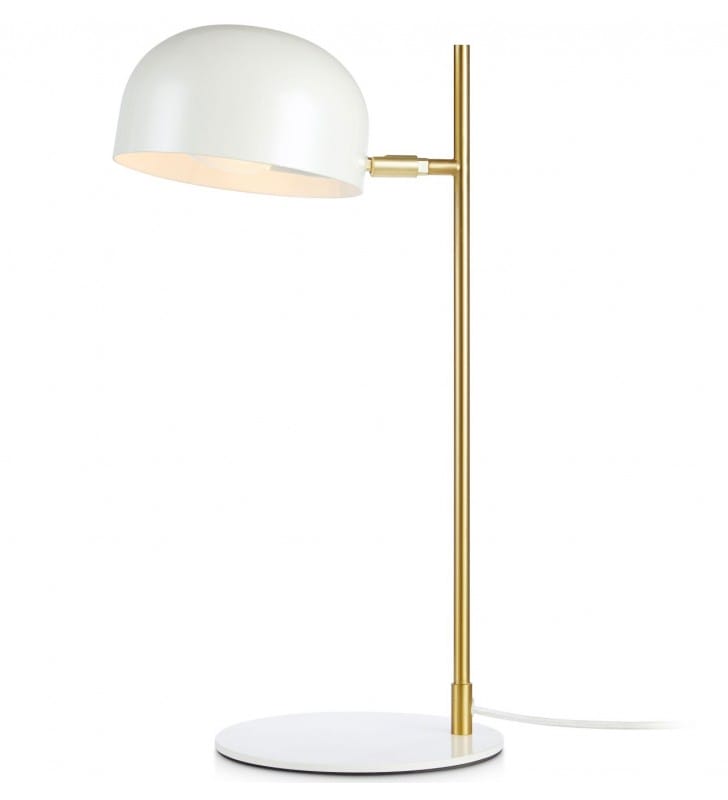 Biało mosiężna lampa stołowa Pose z metalu włącznik na przewodzie Markslojd