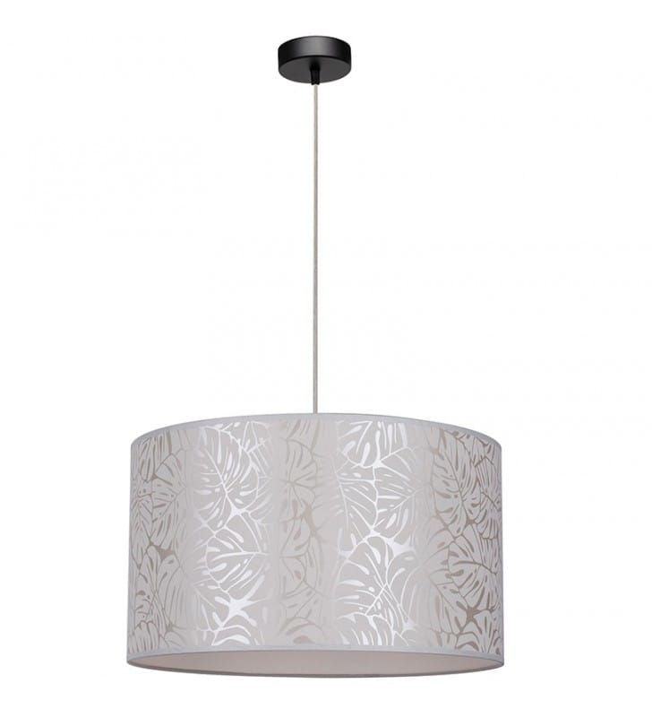 Abażurowa beżowa lampa wisząca Mateo 50cm wzór roślinny do sypialni salonu do jadalni nad stół
